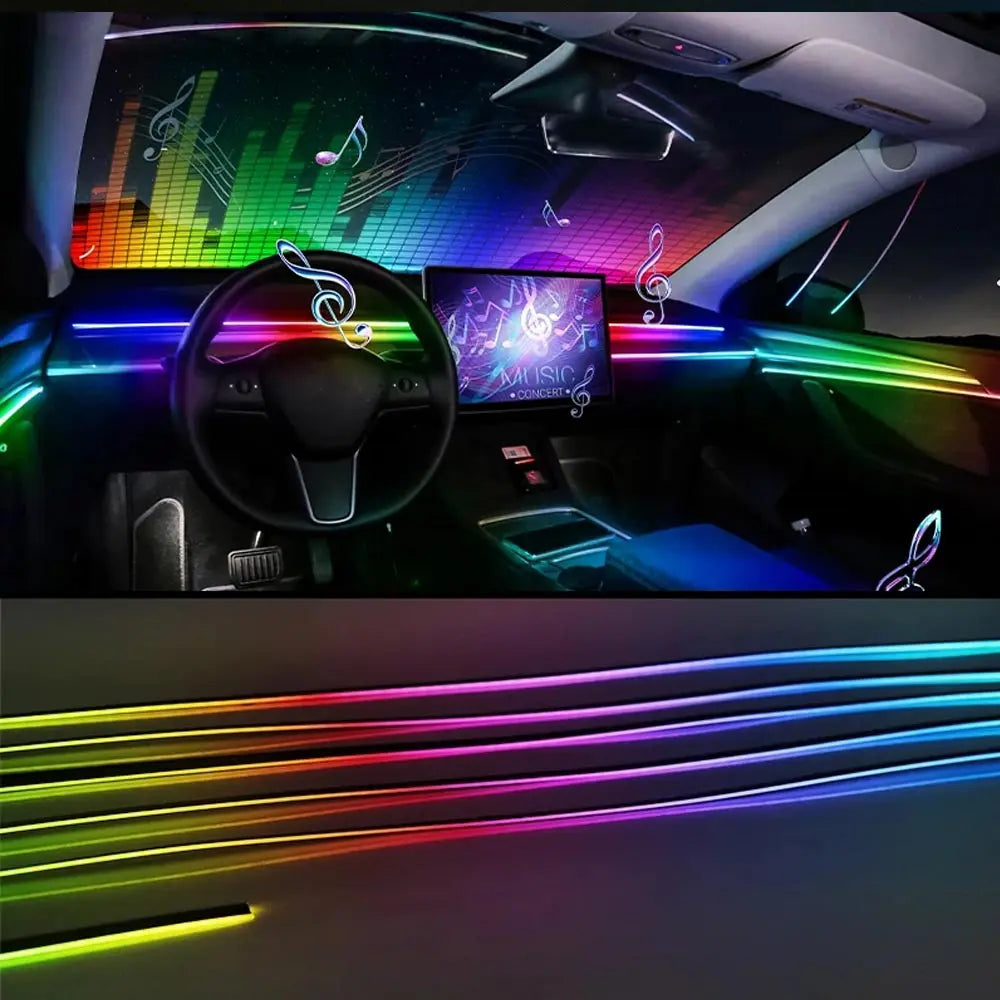 Acrylic Interior Car LED Lights with Remote and Wireless APP 6/10/14/18 in 1, Ambient Lighting Kits Fiber Optic Strip LEDs,16 Million Colors Music&DIY Function