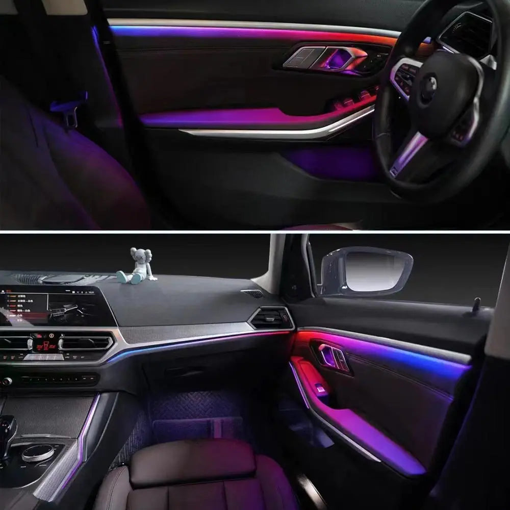 Acrylic Interior Car LED Lights with Remote and Wireless APP 6/10/14/18 in 1, Ambient Lighting Kits Fiber Optic Strip LEDs,16 Million Colors Music&DIY Function