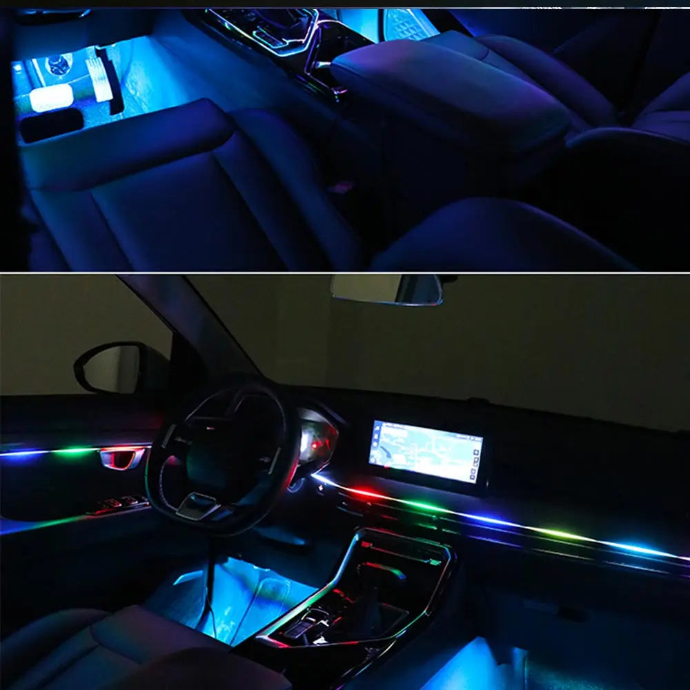 Acrylic Interior Car LED Lights with Remote and Wireless APP 6/10/14/18 in 1, Ambient Lighting Kits Fiber Optic Strip LEDs,16 Million Colors Music&DIY Function