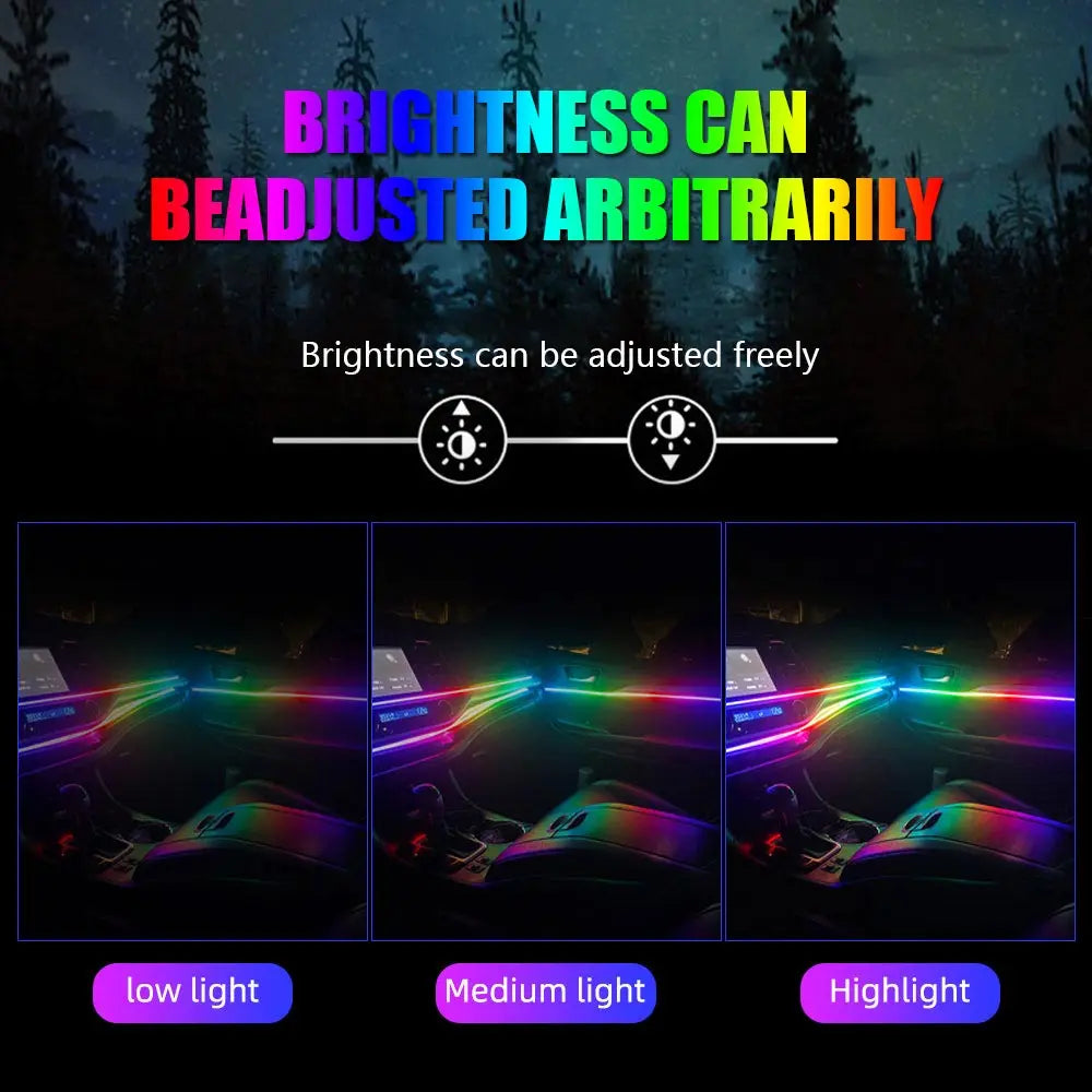Acrylic Interior Car LED Lights with Remote and Wireless APP 6/10/14/18 in 1, Ambient Lighting Kits Fiber Optic Strip LEDs,16 Million Colors Music&DIY Function