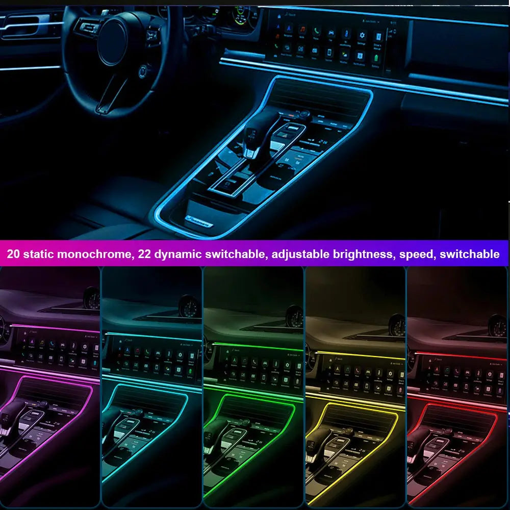Acrylic Interior Car LED Lights with Remote and Wireless APP 6/10/14/18 in 1, Ambient Lighting Kits Fiber Optic Strip LEDs,16 Million Colors Music&DIY Function
