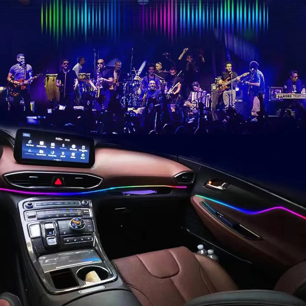 Acrylic Interior Car LED Lights with Remote and Wireless APP 6/10/14/18 in 1, Ambient Lighting Kits Fiber Optic Strip LEDs,16 Million Colors Music&DIY Function