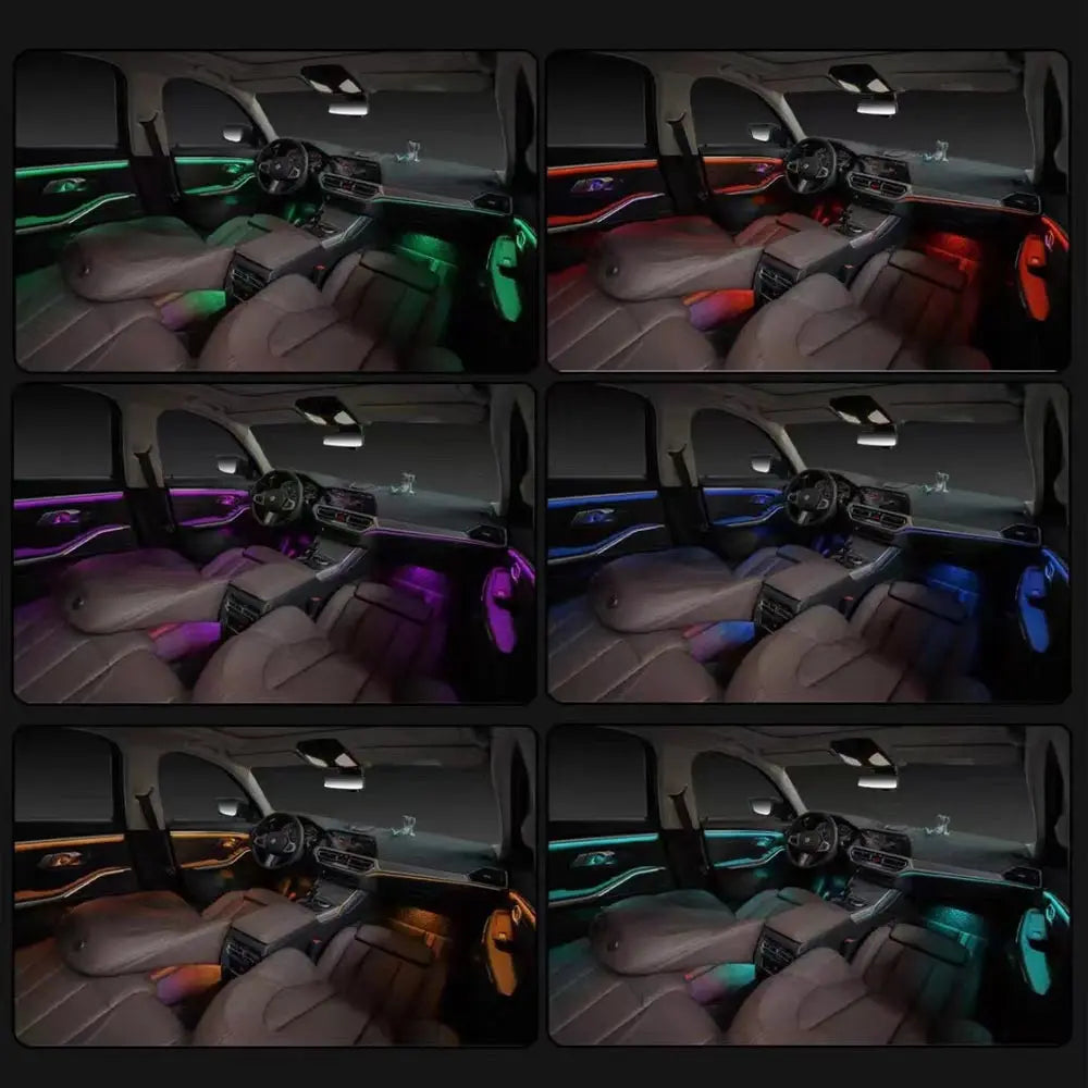 Acrylic Interior Car LED Lights with Remote and Wireless APP 6/10/14/18 in 1, Ambient Lighting Kits Fiber Optic Strip LEDs,16 Million Colors Music&DIY Function