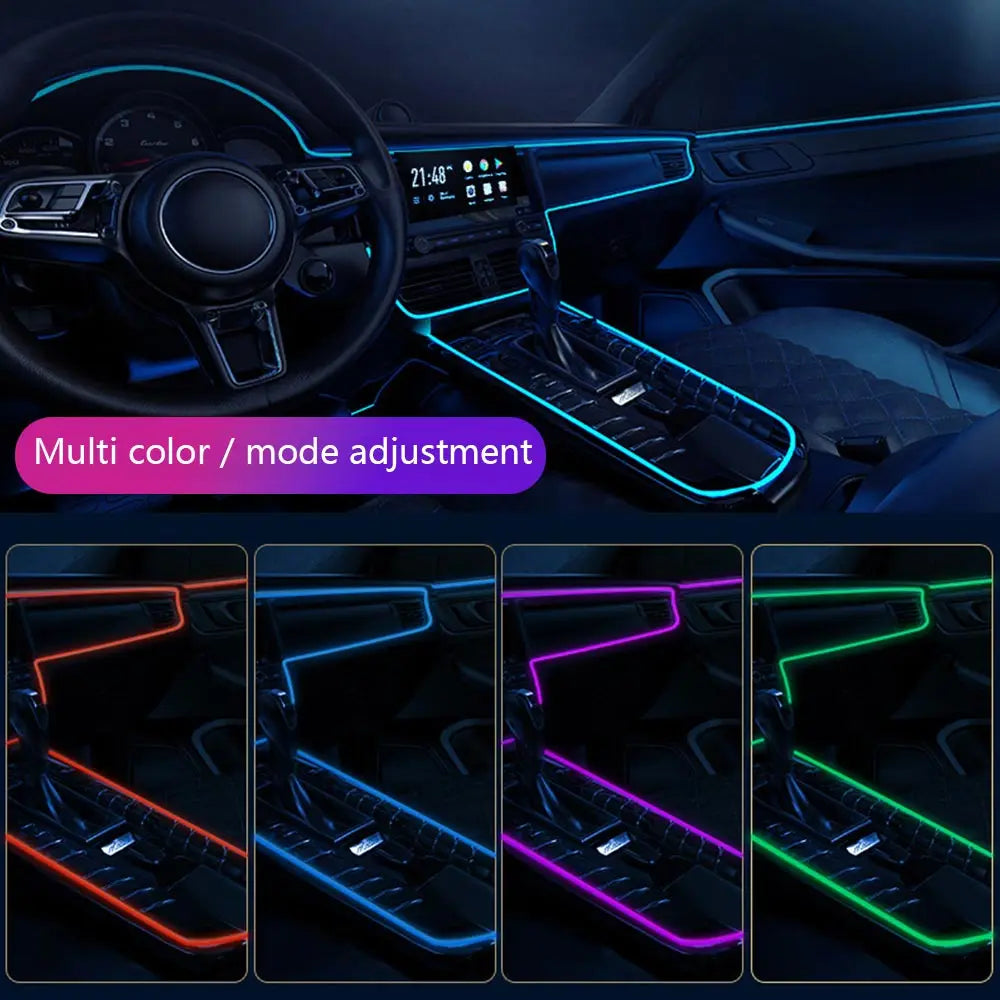 Acrylic Interior Car LED Lights with Remote and Wireless APP 6/10/14/18 in 1, Ambient Lighting Kits Fiber Optic Strip LEDs,16 Million Colors Music&DIY Function