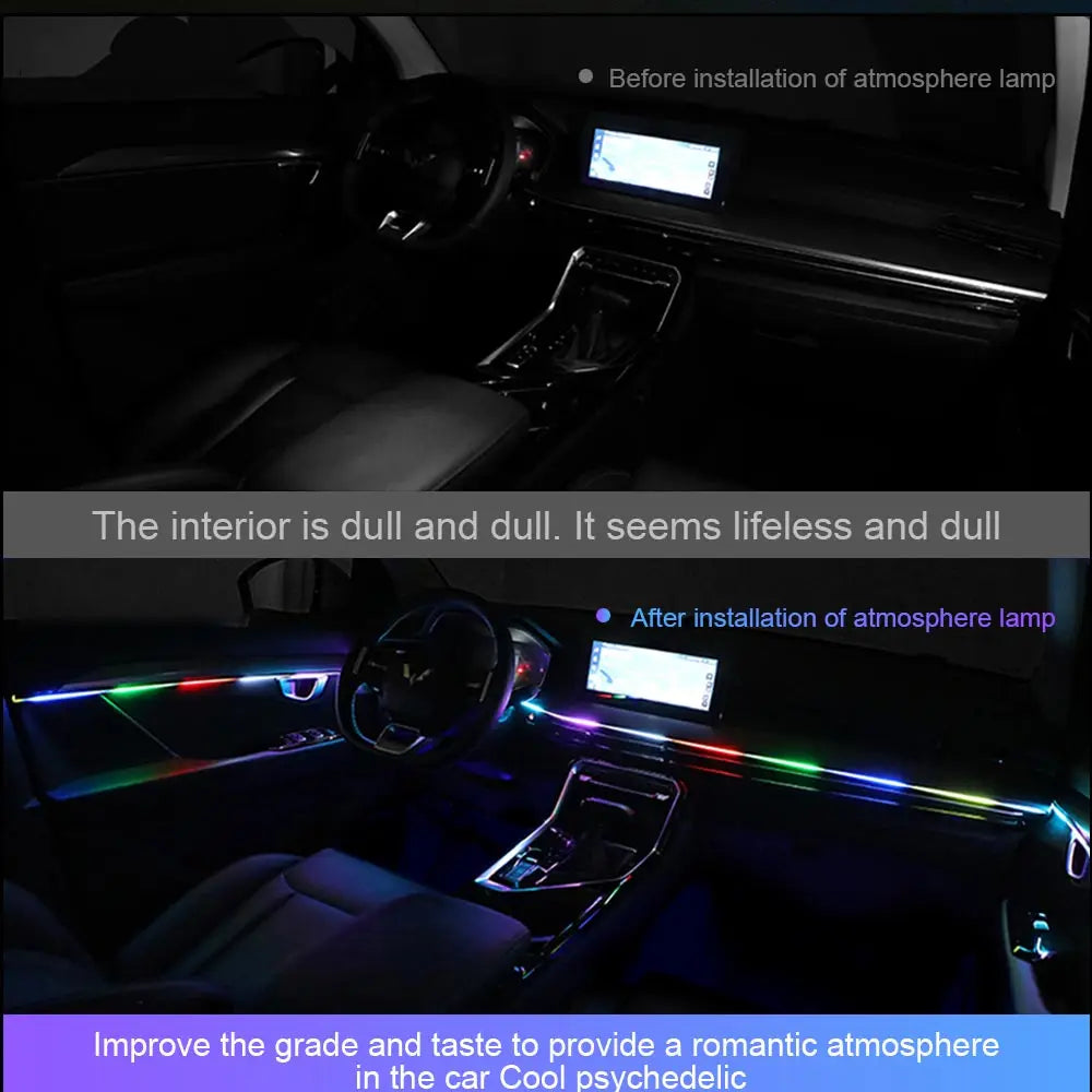 Acrylic Interior Car LED Lights with Remote and Wireless APP 6/10/14/18 in 1, Ambient Lighting Kits Fiber Optic Strip LEDs,16 Million Colors Music&DIY Function