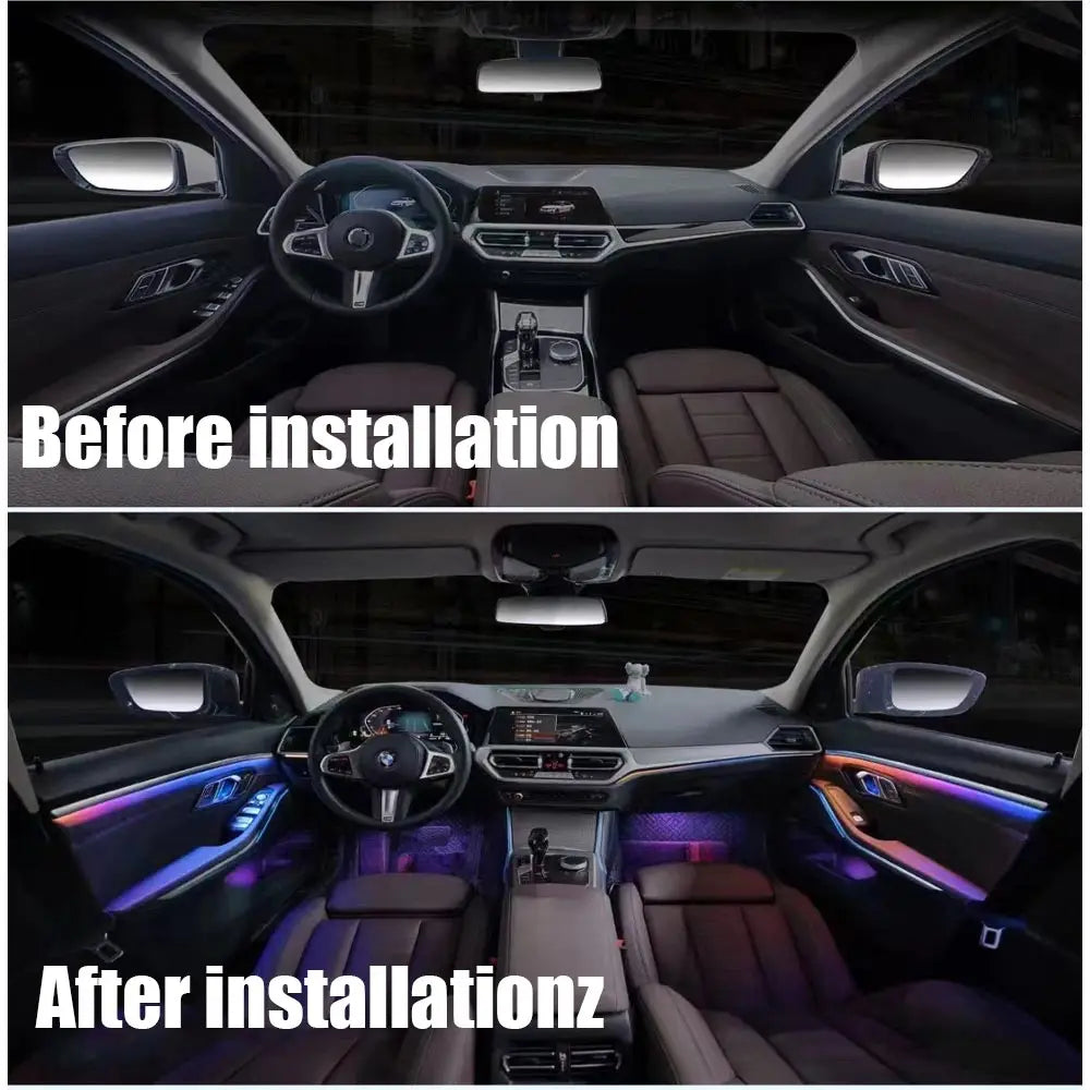 Acrylic Interior Car LED Lights with Remote and Wireless APP 6/10/14/18 in 1, Ambient Lighting Kits Fiber Optic Strip LEDs,16 Million Colors Music&DIY Function