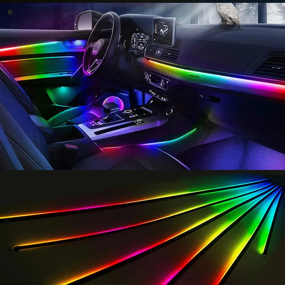 Acrylic Interior Car LED Lights with Remote and Wireless APP 6/10/14/18 in 1, Ambient Lighting Kits Fiber Optic Strip LEDs,16 Million Colors Music&DIY Function