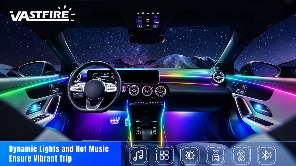 Acrylic Interior Car LED Lights with Remote and Wireless APP 6/10/14/18 in 1, Ambient Lighting Kits Fiber Optic Strip LEDs,16 Million Colors Music&DIY Function