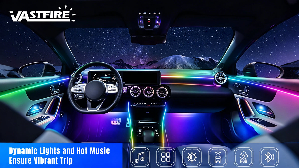 Acrylic Interior Car LED Lights with Remote and Wireless APP 6/10/14/18 in 1, Ambient Lighting Kits Fiber Optic Strip LEDs,16 Million Colors Music&DIY Function